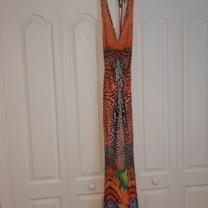 Vibrant printed halter dress.